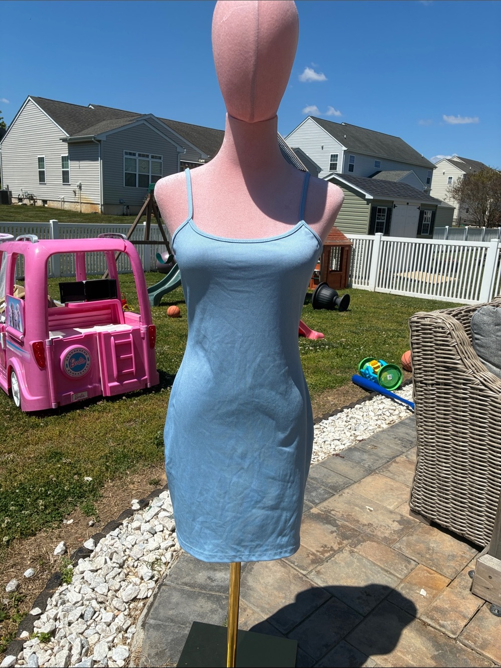 SHEIN Light Blue Spaghetti Strap Bodycon Mini Dress Womens Large